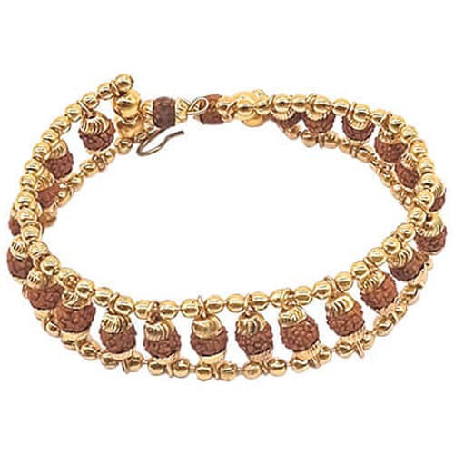 Rudraksha Punchmukhi Bracelet With Pure Gold Flower Caps-RD-BR-5-1033