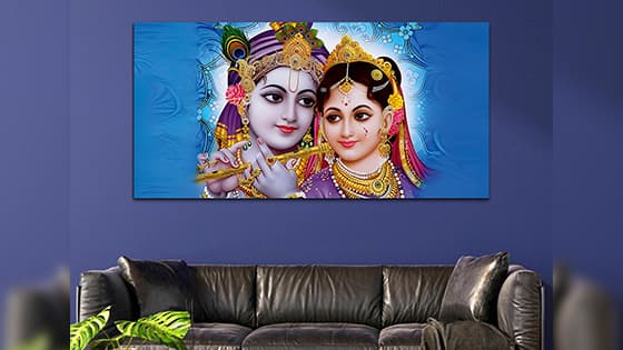Radha Krishna Blue Canvas Wall Painting (WP_0328N)