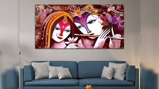 Radha Krishna Abstract Multicolor Canvas Wall Painting (WP_0330N)