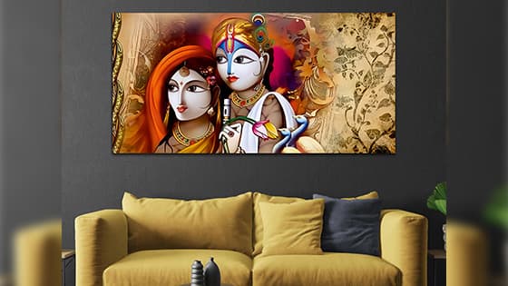 Radha Krishna Abstract Multicolor Canvas Wall Painting (WP_0331N)