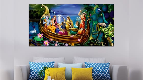 Radha Krishna Abstract Multicolor Canvas Wall Painting (WP_0332N)