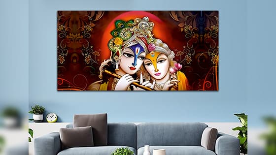 Radha Krishna Multicolor Canvas Wall Painting (WP_0338N)