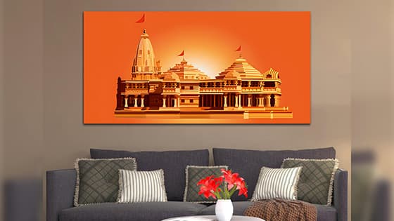 Shree Ram tample off White & Yellow Wall Art Painting. (WP_0270F)