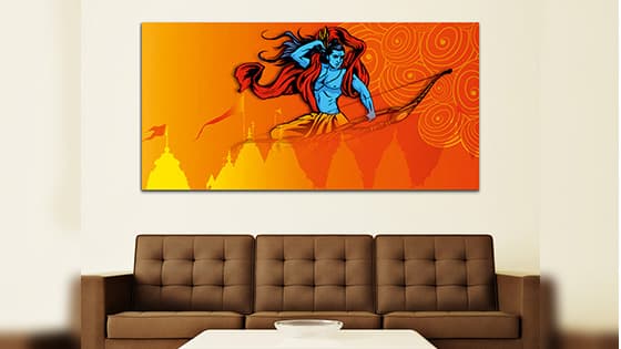 Shree Ram with Tample Canvas Wall Art Painting (WP_0272F)