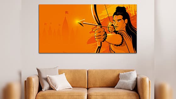 Shree Ram with Tample Canvas Wall Painting (WP_0273F)