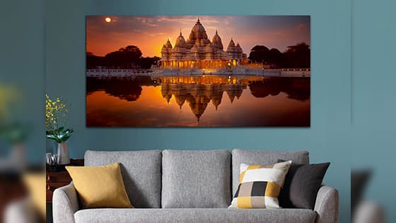 Shree Ram Tample evening time Canvas wall Art painting (WP_0274F)