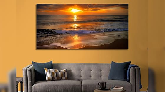 Beautiful beach sunset with bright red sky reflecting on the water Canvas Wall Painting (WP_0204N)