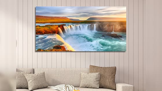 Beautiful beach sunset with bright red sky reflecting on the water Canvas Wall Painting (WP_0205N)