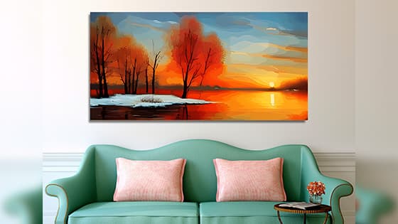 Beautiful Tree with Sunset Canvas Wall Painting (WP_0214N)