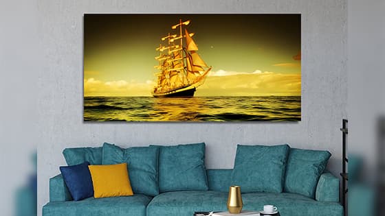 Beautiful Sky with Boat under Lake Canvas Wall Painting (WP_02016N)