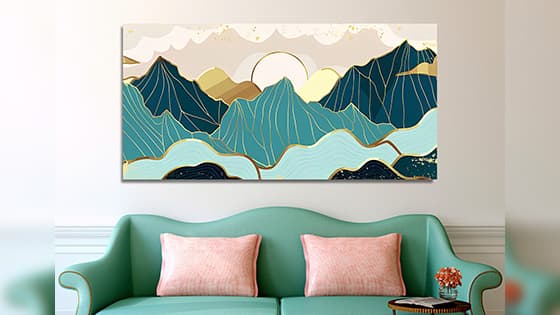 The golden mountains with sunset Canvas wall pinting  (WP_0225F)