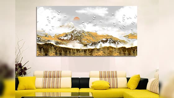 Golden Forest and Mountains Canvas Wall Painting   (WP_0226F)